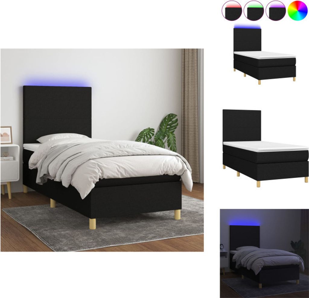 vidaXL Boxspringbett mit Matratze & LED Schwarz 80x200 cm Stoff - Betten & Bettgestelle