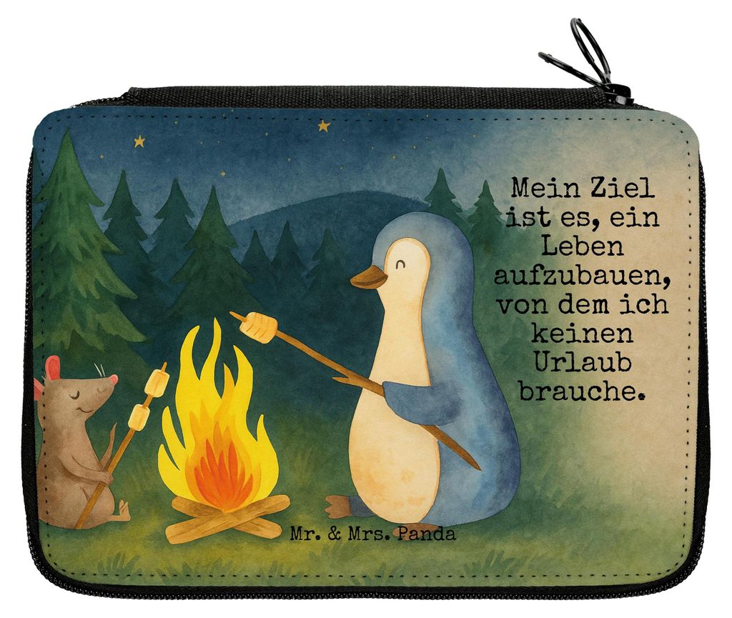 Mr. & Mrs. Panda Etui Pinguin Lagerfeuer Design - Weiß - Geschenk, Grillen, Liebe, Schlampermäppchen, Federmappe, Job, Federtasche, Marshmallows,...