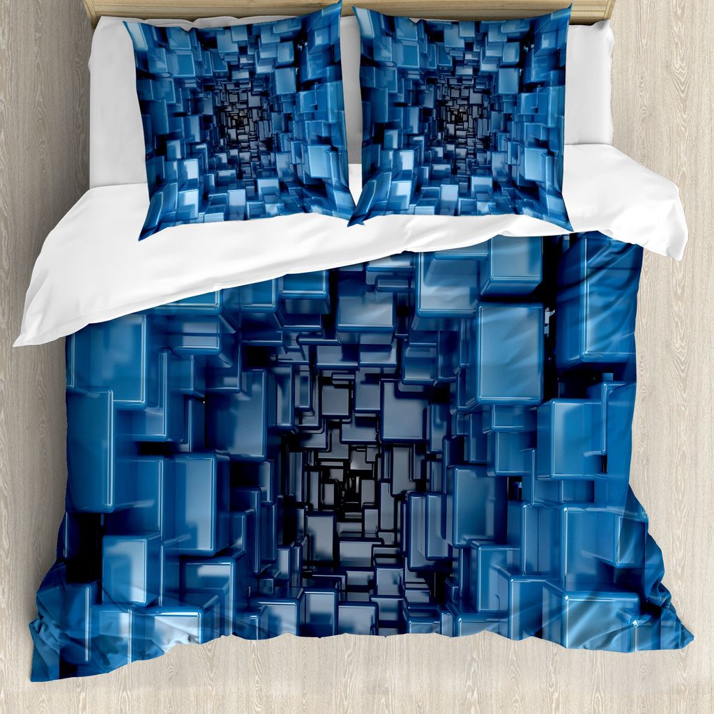 ABAKUHAUS Abstrakt Bettbezug, Digitale Geometrische, Milbensicher Allergiker geeignet mit Kissenbezügen, 200 cm x 200 cm - 80 x 80 cm, Blau