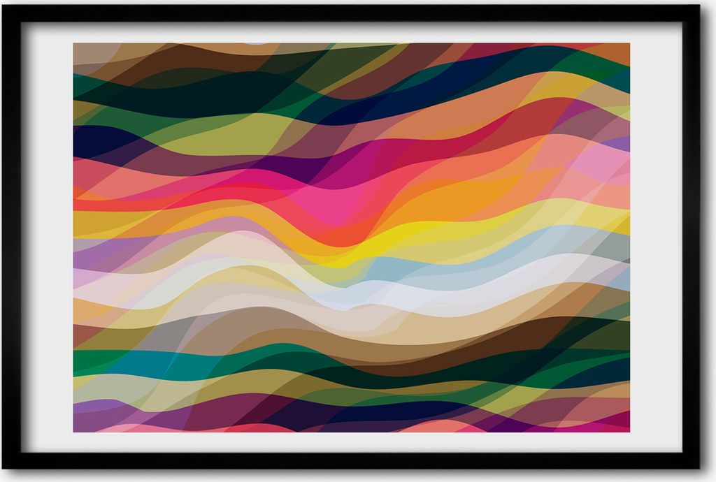 Bild 60x40 MDF-Rahmen, Wandkunst abstrakte Wellen