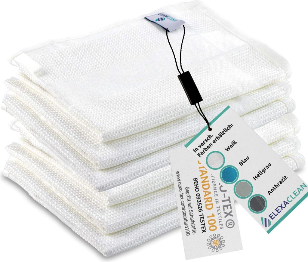ELEXACLEAN Geschirrtücher Mikrofaser (6er Set, 68x42 cm, weiß) saugstark, waschbar bis 60°C, Geschirrhandtücher, Handtücher Küche modern