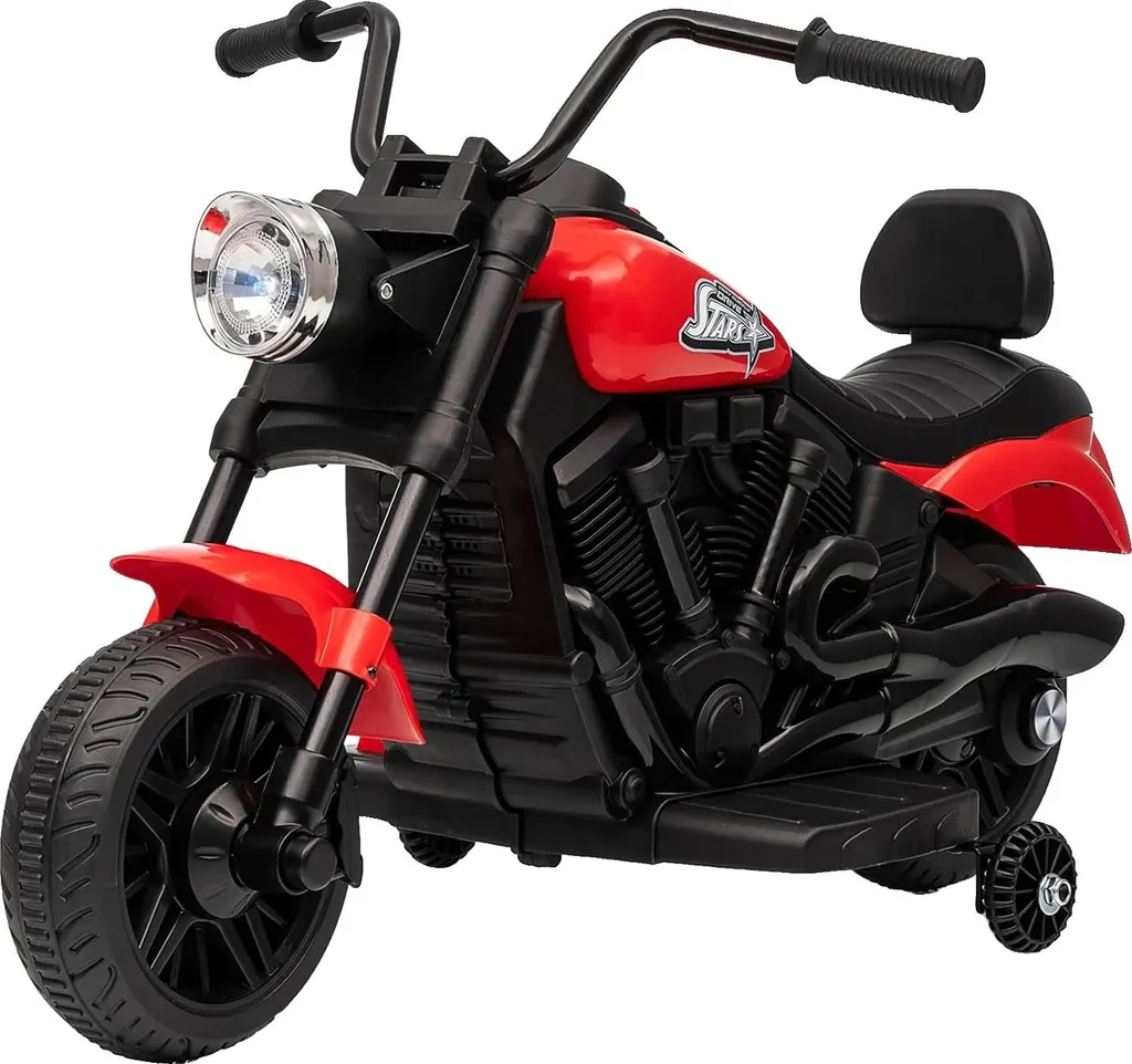 Moto électrique rouge 6V stable avec effets sonores et éclairage LED chic