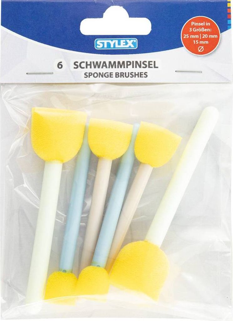 Kinder Schwammpinsel gelb 6 Stück 3 Größen 15mm 20mm 25mm Bastel Künstlerbedarf Stylex 35010