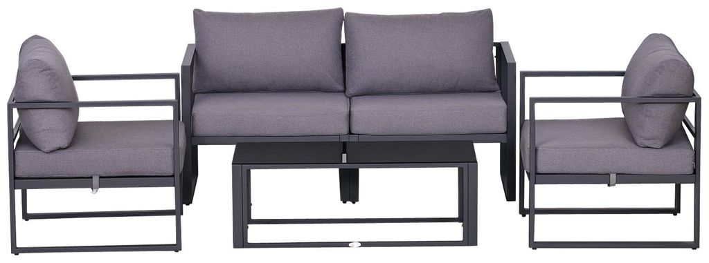 Vierteiliges Gartenm?bel Set. Sitzgruppe. Sofa mit Sitzkissen. Tisch mit Stauraum. Polyester. Grau. 138 x 69 x 63 cm