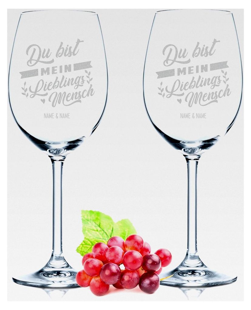 Gravierte Weingläser im Set - Du bist mein Lieblingsmensch - Personalisierbar mit Namen - Geschenk für Freunde, Paare, Familie - für Sie & Ihn -...