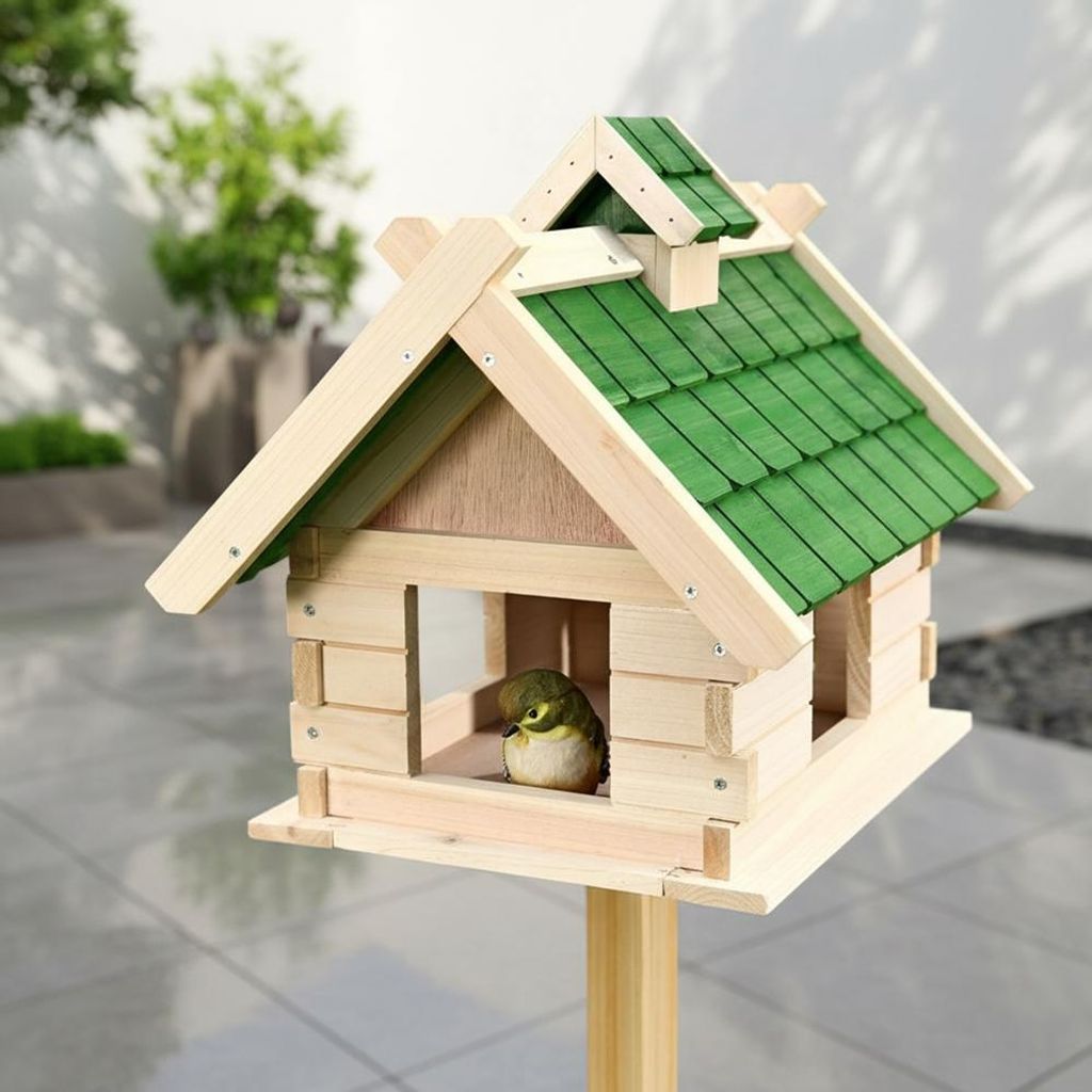 Vogelhaus XXL Holz Vogelvilla 44×34×37 cm mit Holzschindeln grün-weiß