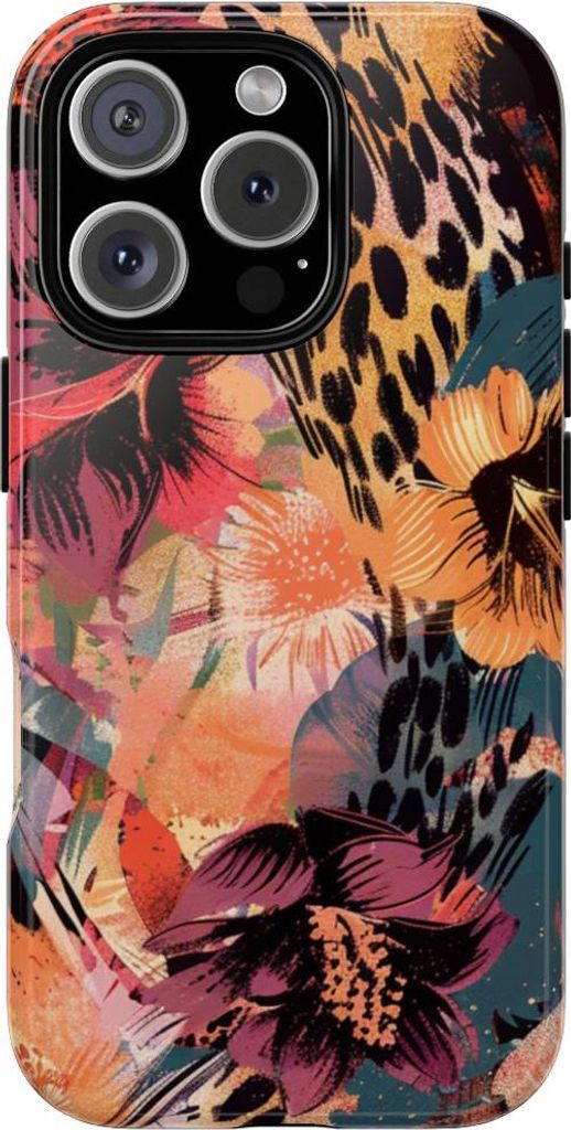 Abstraktes Blumen- und Animal-Print-Muster – Hülle Kompatibel mit iPhone 16 Pro