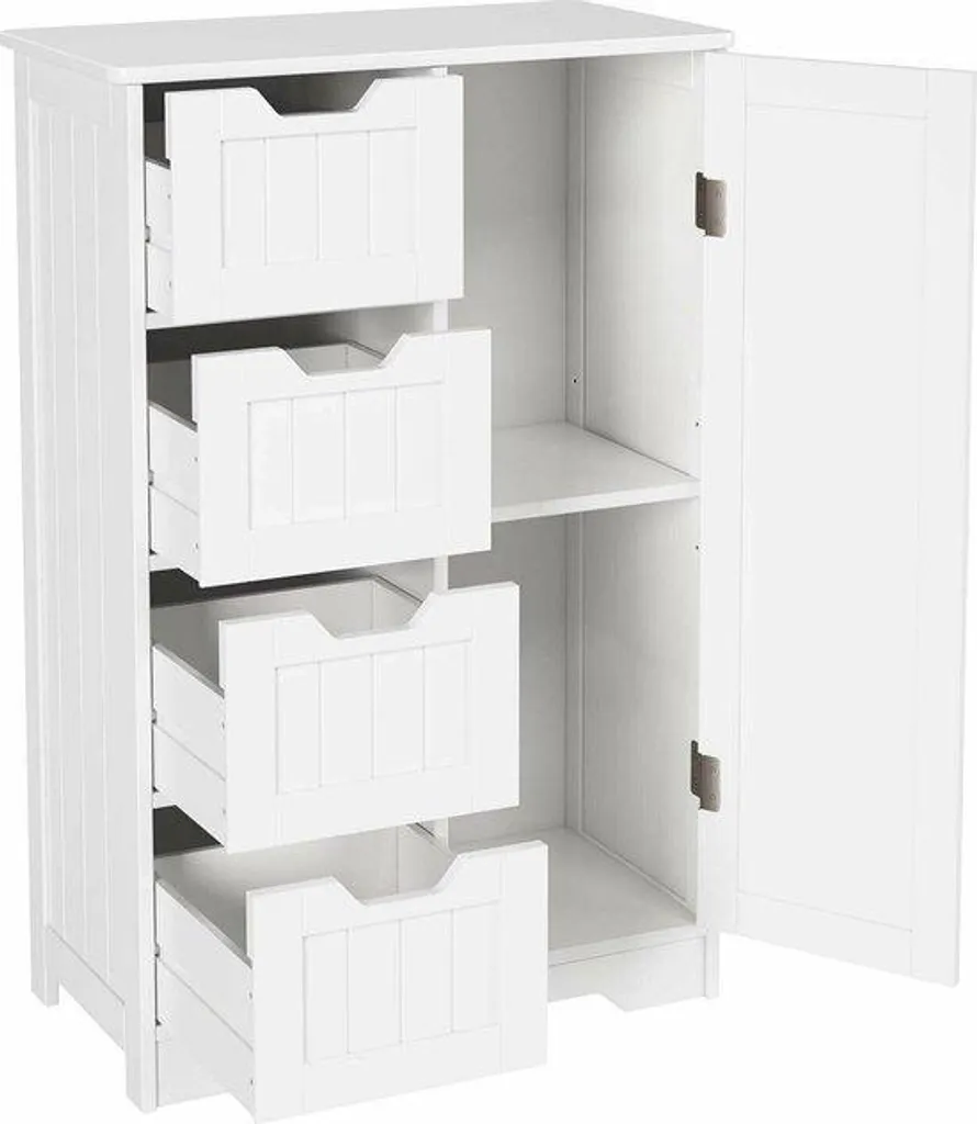 Meuble de salle de bains 4 tiroirs blanc, rangement grande capacité