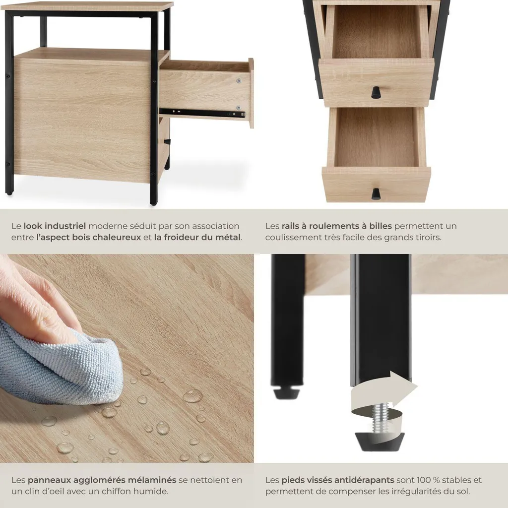 Table de chevet robuste en chêne Sonoma avec structure métal 61cm - 4