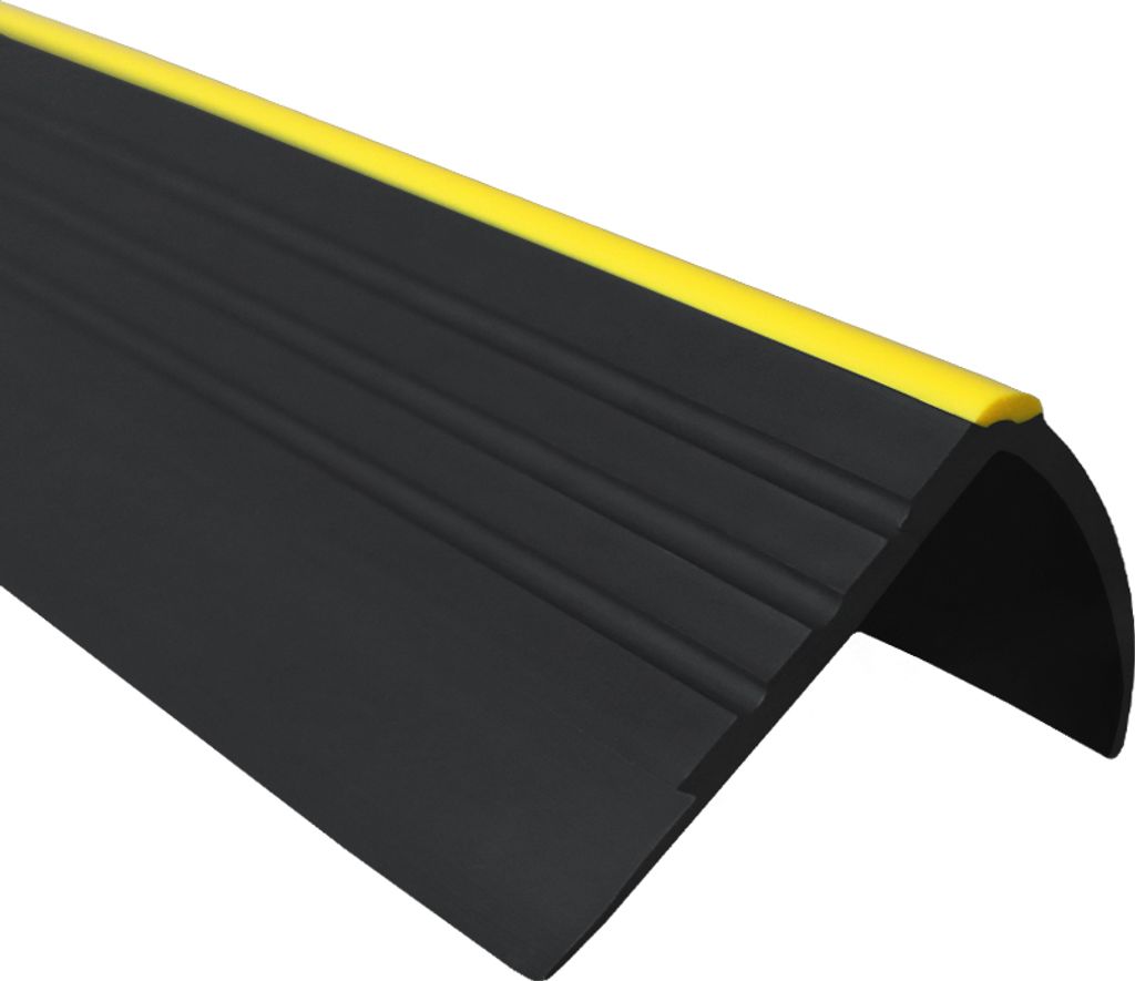 QUEST Treppenkantenprofil, Warnprofil 40x40mm, 1.5m, Treppenprofil PVC für Treppenstufen, Treppenkantenschutz mit Rillen, Antirutsch, RD-O, schwarz
