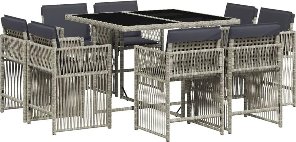 vidaXL 9-tlg. Garten-Essgruppe mit Kissen Hellgrau Poly Produktbild 