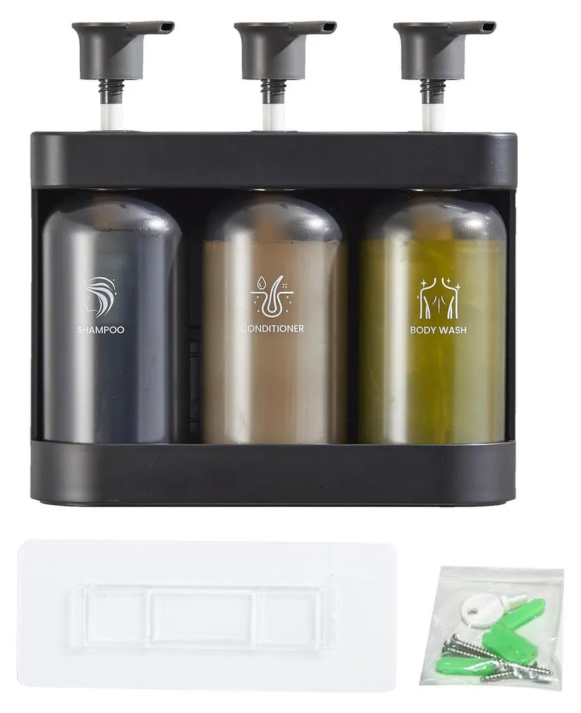 Distributeur de savon mural gris foncé 3 flacons 380ml pour la douche