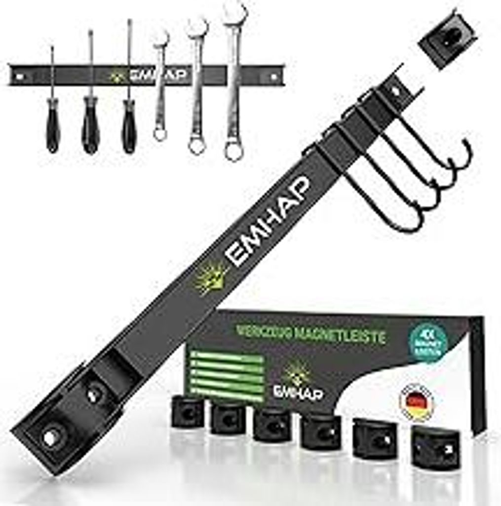 Magnetleiste Werkzeug EXTRA STARK 4er Set je 30CM lang Universal Magnetschiene - Werkzeug Organizer Magnetleiste Werkzeug Halterung inkl. 4x Haken ...