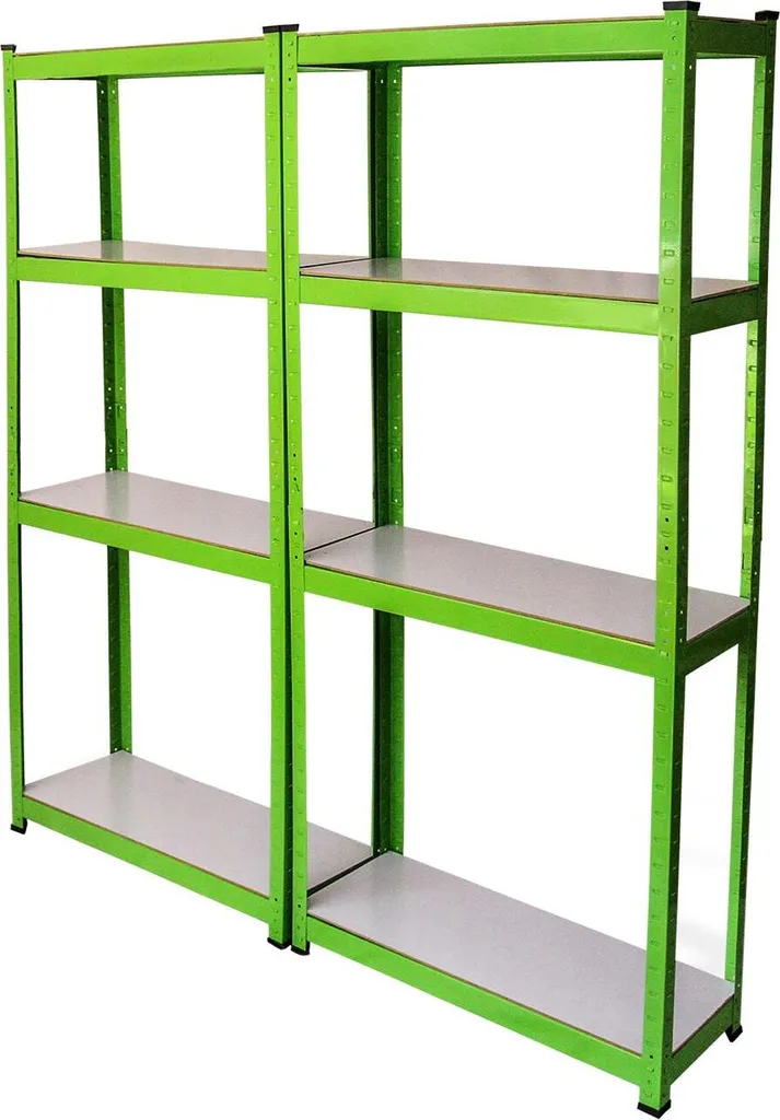 Rayonnage de stockage pour entrepôt et cave lot de 2 colonnes vertes