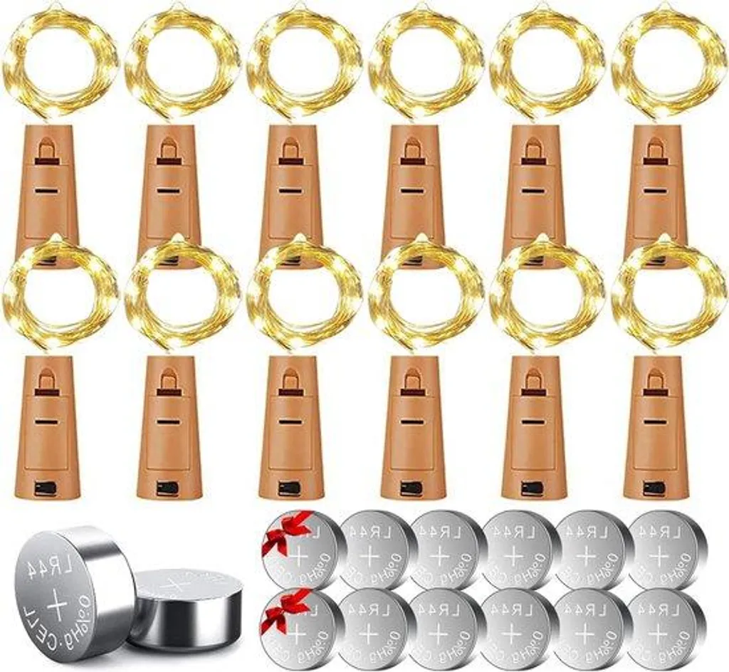 Lumière LED Sans Fil pour Bouteille et Bois - Pack 12 Pièces Noël