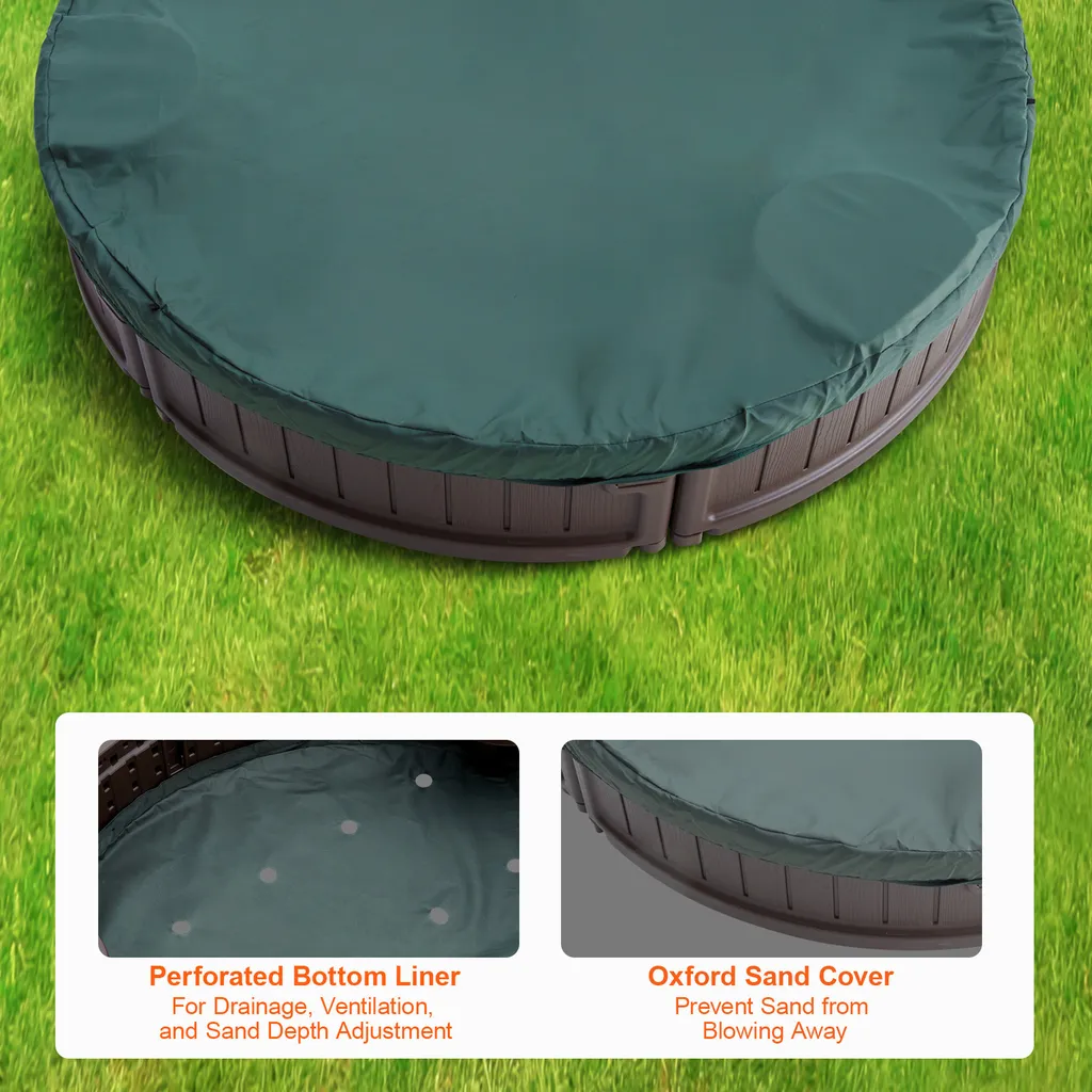 VEVOR sabbiera con coperchio, 183 x 105 x 23 cm, sabbiera ovale, sabbiera in HDPE con 4 sedili angolari e rivestimento del pavimento, sabbiera per bambini per giardino, spiaggia, parco, regalo per bambini e bambine dai 3 ai 12 anni, marrone - 5