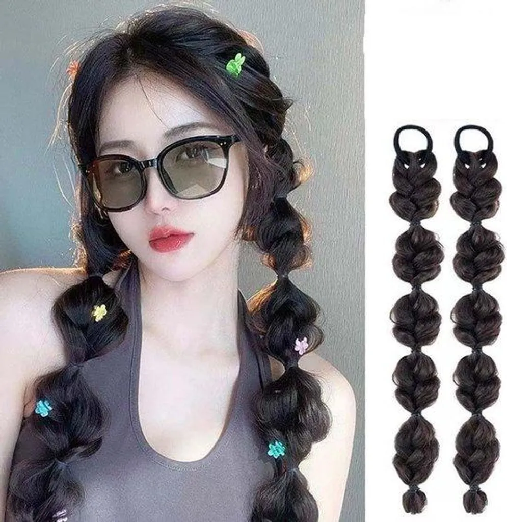 Postiches cheveux synthétiques marron extensions 2 bandes volumisantes