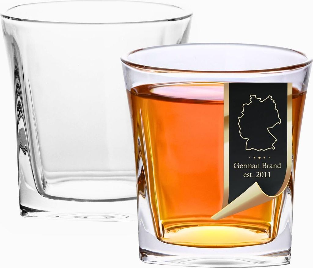 Intirilife 2x Whisky Glas in KRISTALL KLAR 'VINTAGE'– Old Fashioned Whiskey Kristallglas Bleifrei im Sculpture Design spülmaschinengeeignet perf...