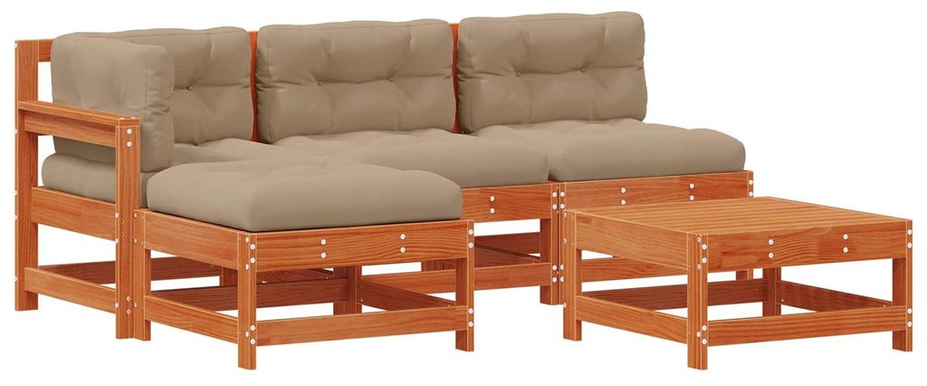 Garten-Lounge-Set 5 pcs Wachsbraun Massives Kiefernholz