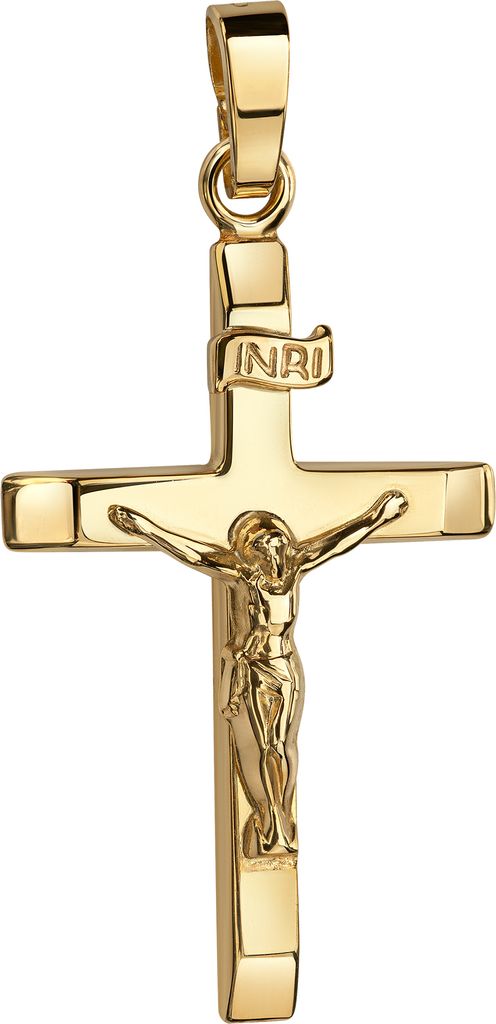 Gold Kreuz-Anhänger Kruzifix Jesus Christus mit INRI-Gravur für Damen, Herren und Kinder als Kettenanhänger 585 Gold 14 Karat mit Schmuck-Etui u...