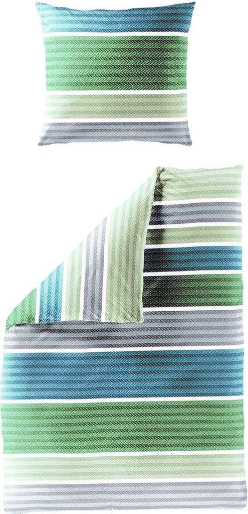 JACK by Bierbaum Mako Satin Bettwäsche 135x200cm 2 tlg. Streifen Kordel Farbverlauf Grün Grau Blau Weiß