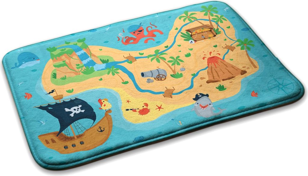 Teppich Kinderteppich Schlafzimmer Modern - 90 cm x 60 cm - Schatzkarte