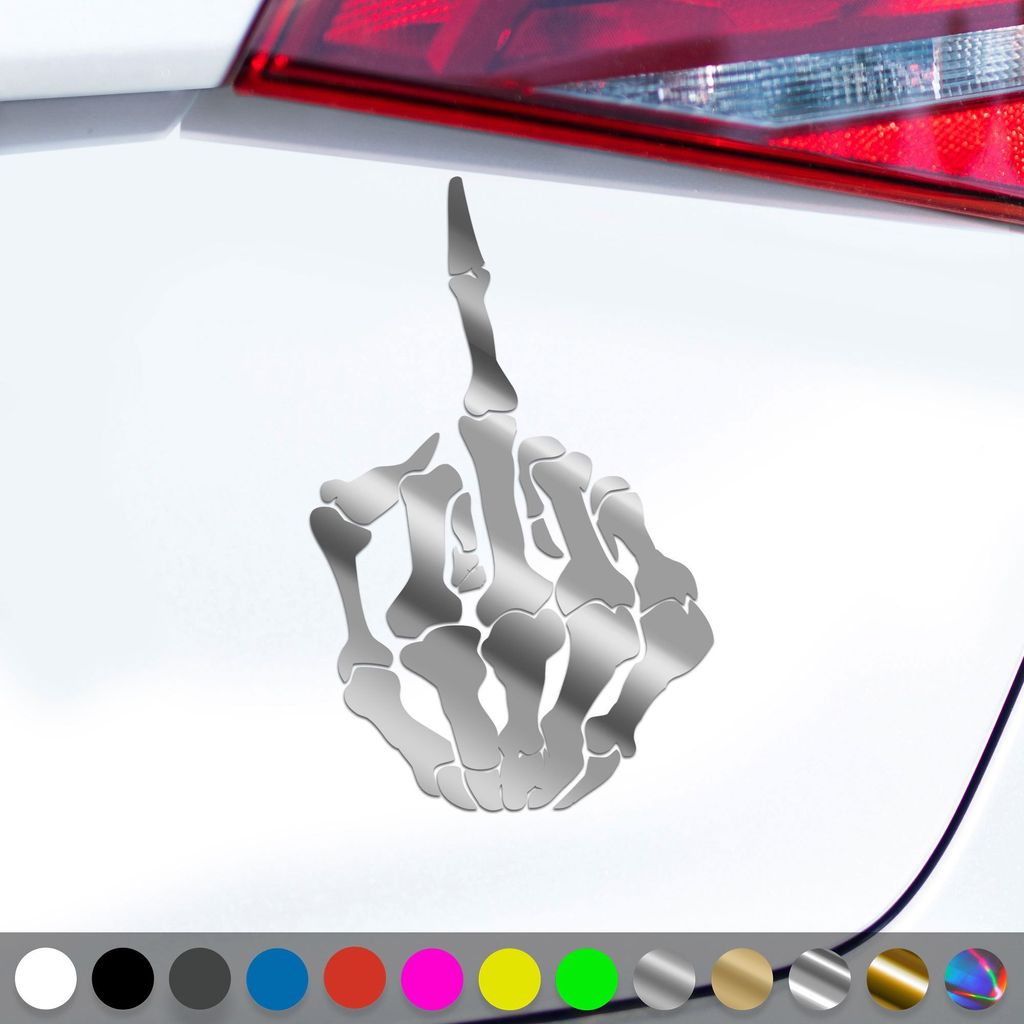 PantherPixel Skelett Mittelfinger Aufkleber Knochen Stinkefinger Sticker Auto Geschenkidee Farbe Chrom-Silber