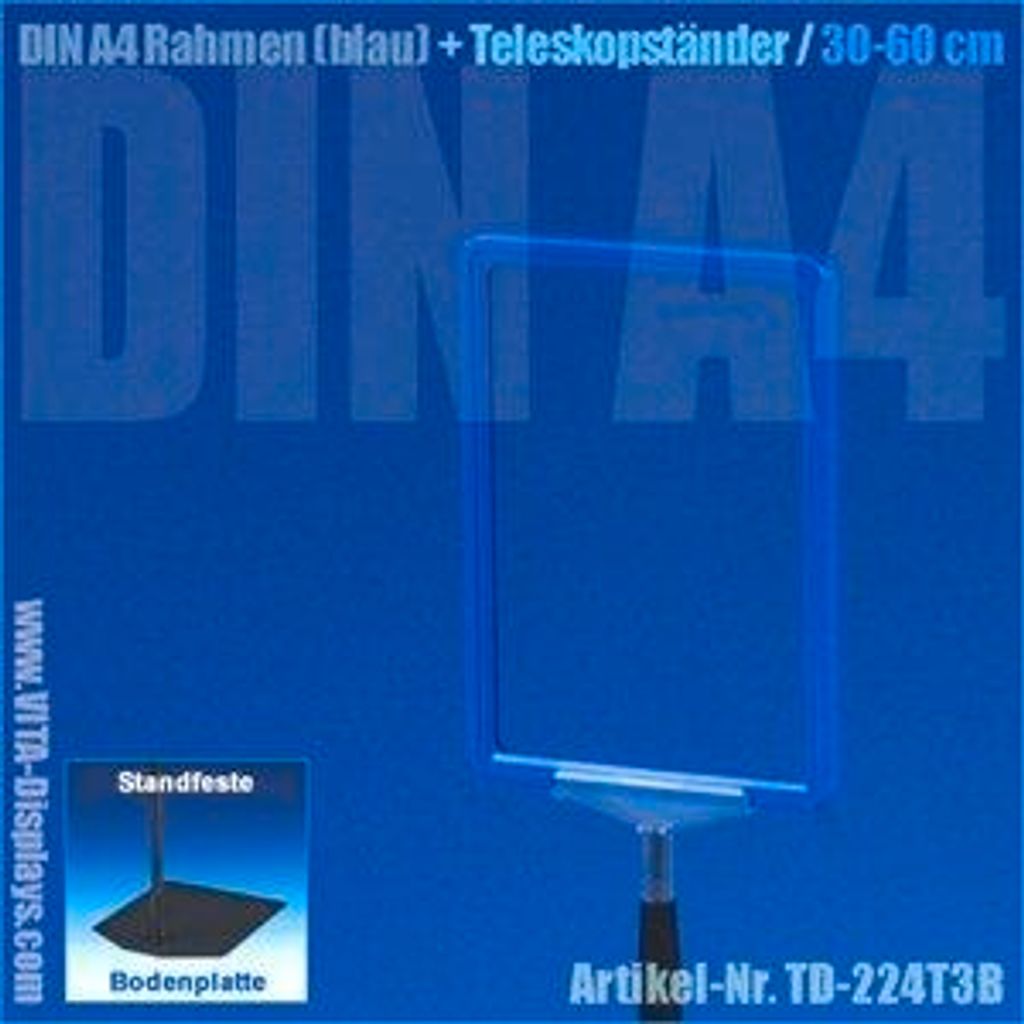 A4 Rahmen (blau) + Teleskopständer 30-60cm