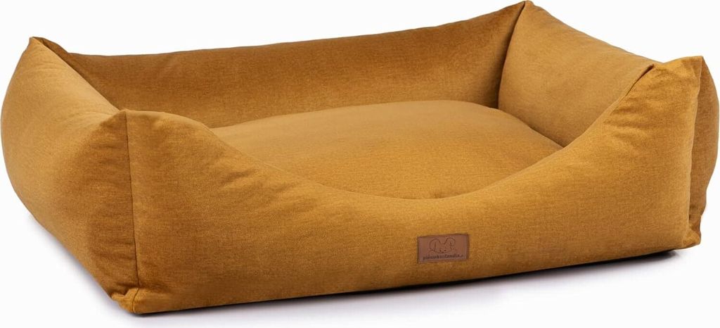 Oaza Velvet Hundebett mit Rand, Haustierbett, Bett, Bodenbett, Hundekissen, Hundesofa, Katzenbett, Hundekörbchen, Hundecouch, L (80x60, Golden)