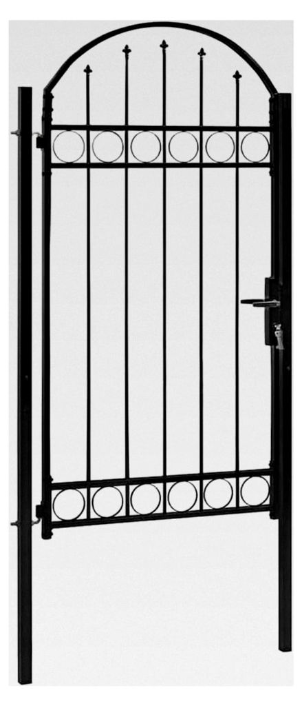 Zauntor mit gewölbter Spitze aus pulverbeschichtetem Stahl 100x250 cm, robustes Gartentor für Außenbereiche, sichere Gartenpforte mit Schloss un...