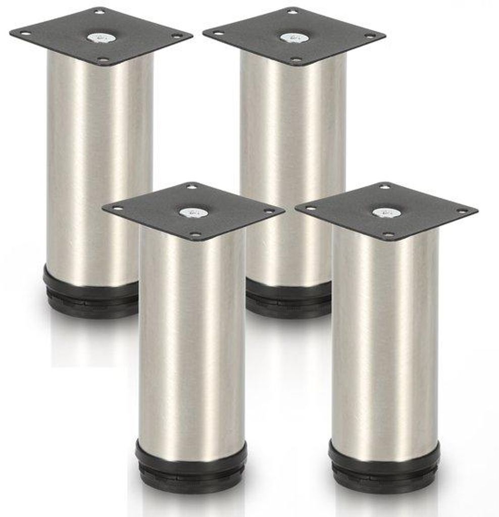 Moderne Tischfuß mit 4 Verstellarmen, 15 mm runde Fußplatten, aus Edelstahl, Höhe 200 mm