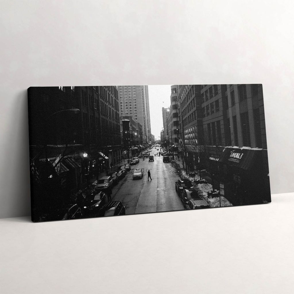 Schwarze und weiße Straßen von Chicago – Leinwandbild Wandbild – 120x60 cm – Leinwandbilder – Wandbilder – Schlafzimmer – Flur