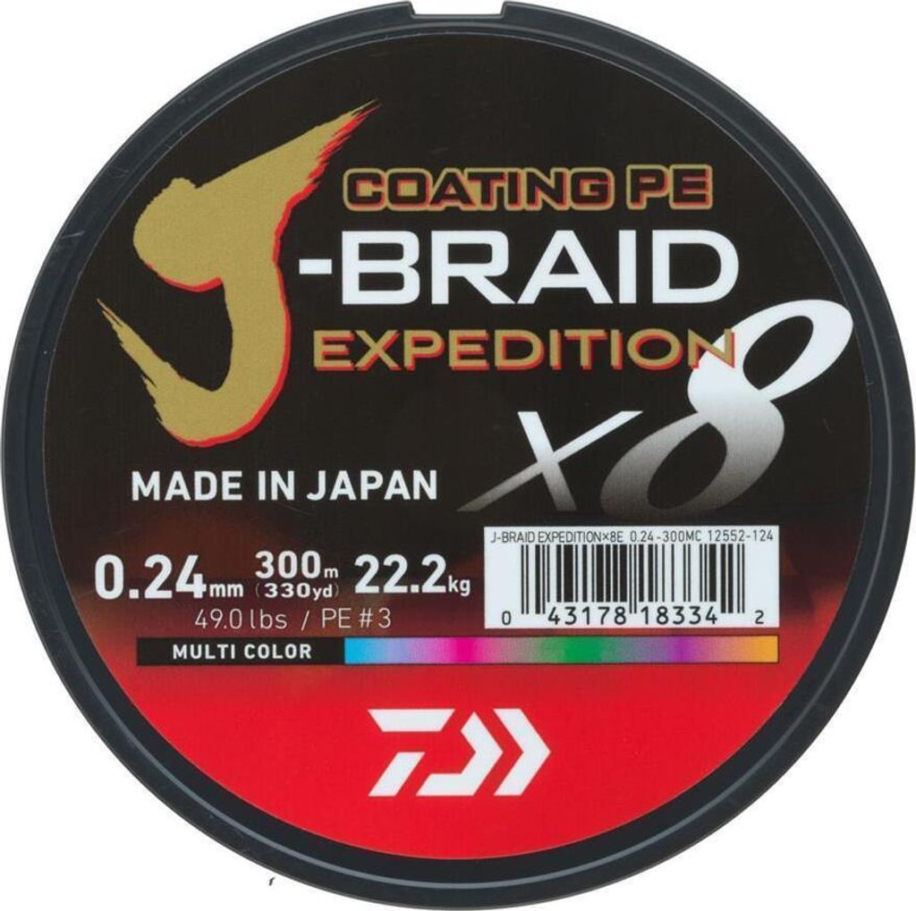 DAIWA J-Braid Expedition X8E, 300m, 0,16mm, 9.8kg / 21,61lbs, mehrfarbig, Geflochtene Schnur, 12552-116
