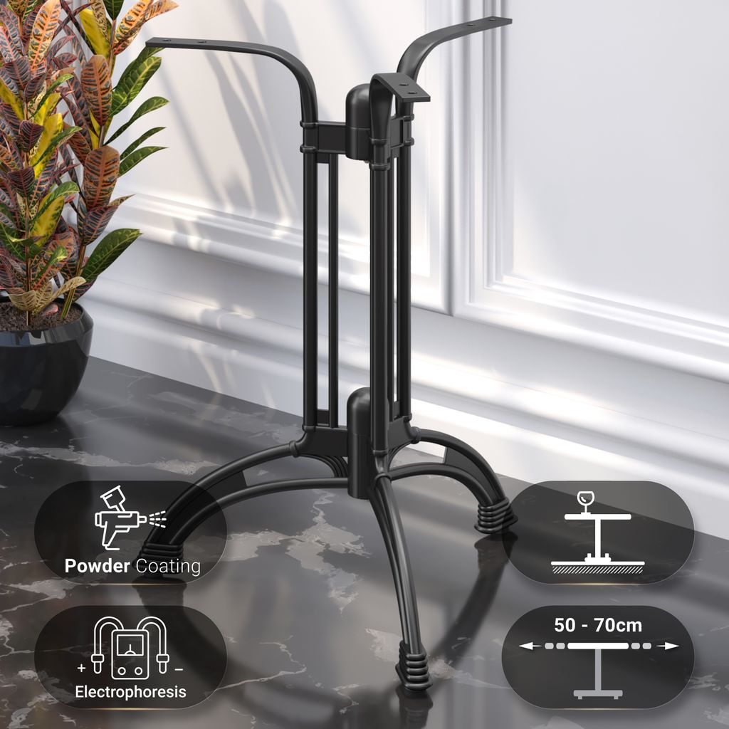 MALAGA | Gussaluminium Tischgestell | Schwarz | 3 Fuß: Ø 60 cm | Säule: 72 cm | Guss Optik | Tischgestell Gusseisen, Tischgestelle Gusseisen