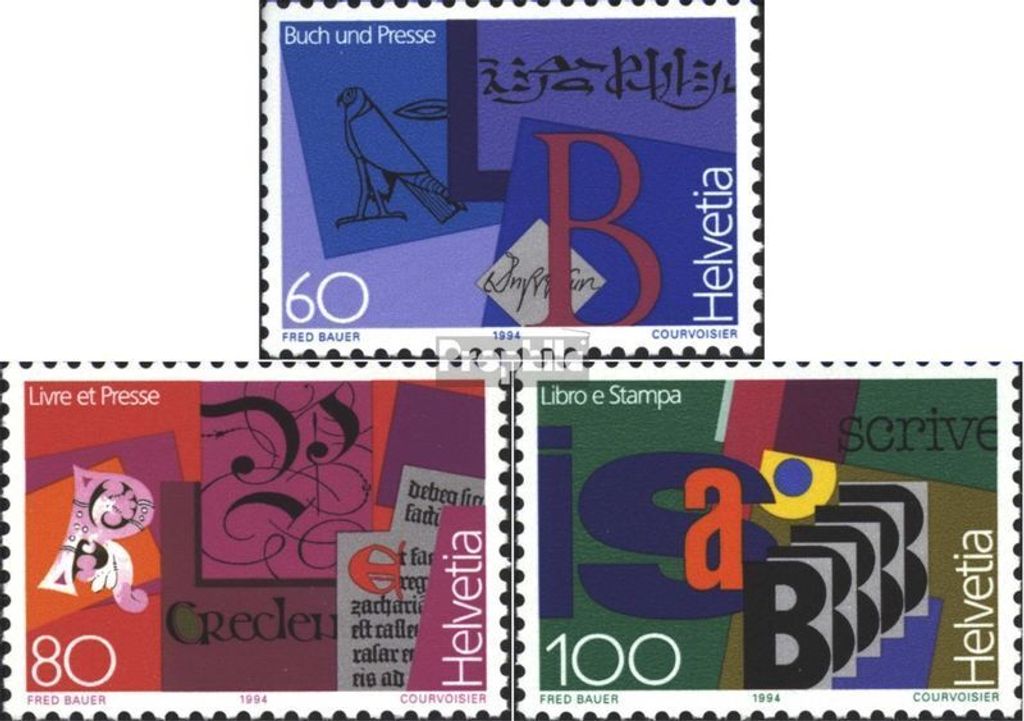 Briefmarken Schweiz 1994 Mi 1520-1522 (kompl.Ausgabe) postfrisch Buch und Presse