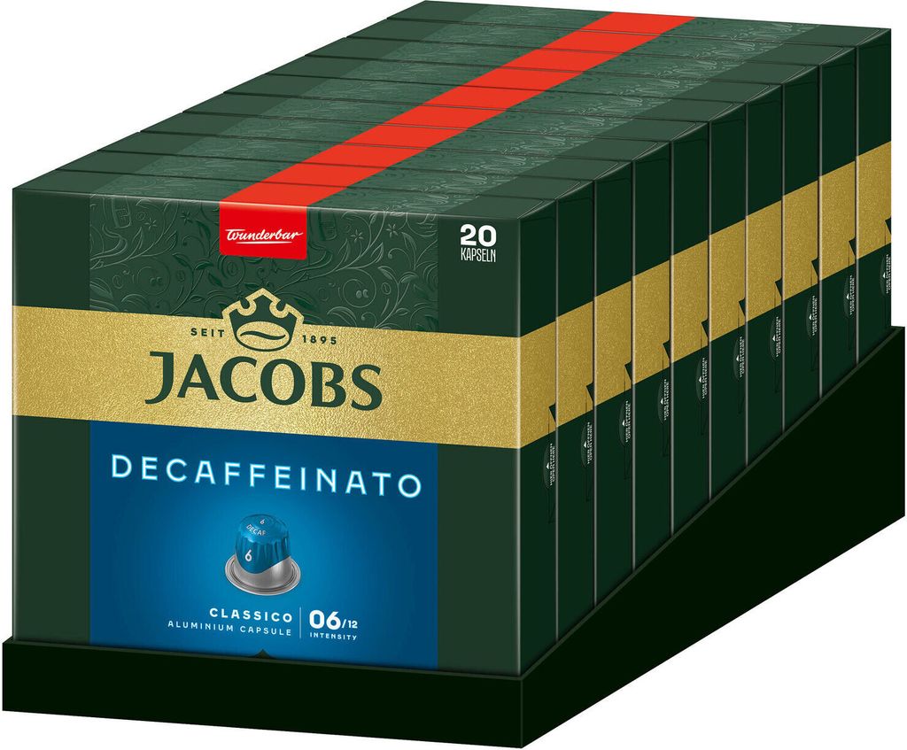 JACOBS Kapseln Decaffeinato Classico 6 entkoffeiniert 200 Nespresso®* kompatibel