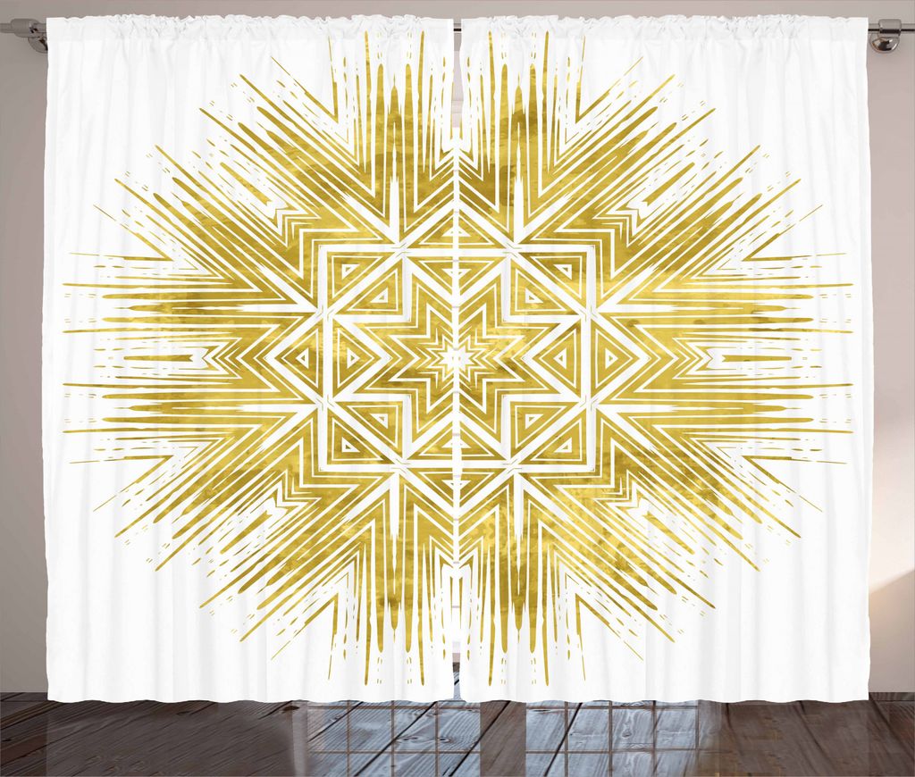 ABAKUHAUS Mandala Rustikaler Vorhang, geometrische Vivid, Wohnzimmer Universalband Gardinen mit Schlaufen und Haken, 280 x 245 cm, Gelb und Weiß
