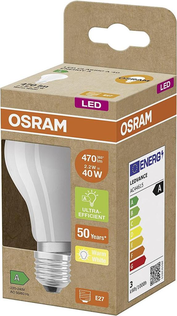 Filamento LED Birne ULTRA EFF. E27 2,2W 470lm 3.000K opaco Immagine del prodotto 
