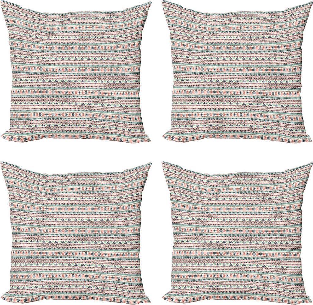 ABAKUHAUS aztekisch Kissenbezug Set (4 Stück), Kultur geometrisches Muster, Moderner Doppelseitiger Digitaldruck, 40 cm x 40 cm, Mehrfarbig