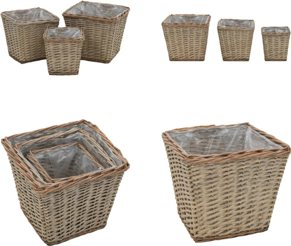 Jardinière en Saule Tressé Lot de 3 Bacs à Fleurs pour Balcon et Patio