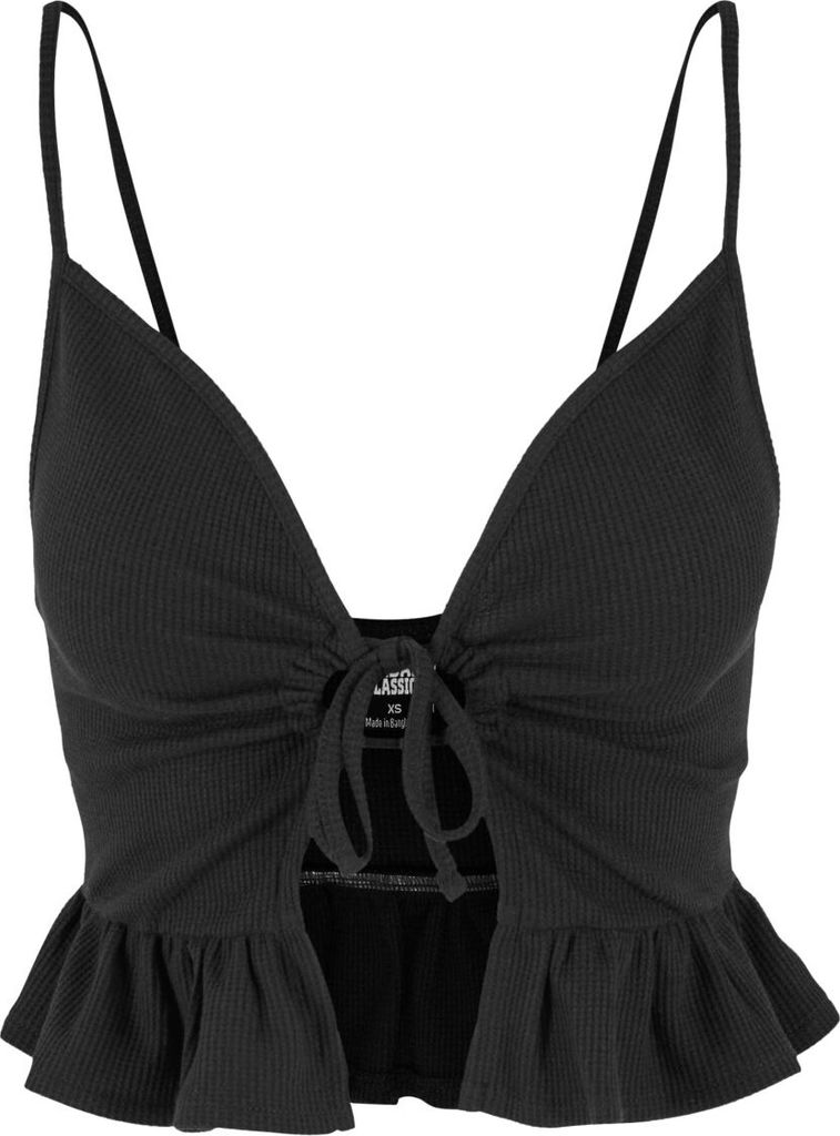 Urban Classics Top Damen Ladies Waffle Pique Ruffle Top schwarz M