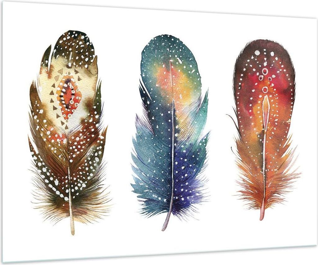 Bilder auf glas - Einteilig - Feder Vogel Farbe - 100x70cm - Glasbilder - Wandbilder - Bilder - zum Aufhängen bereit - Wanddekoration aus Glas - G...
