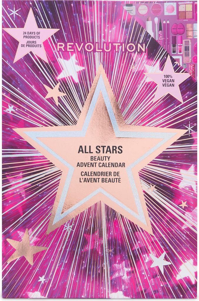 A beauty advent calendar with a star design and fireworks.