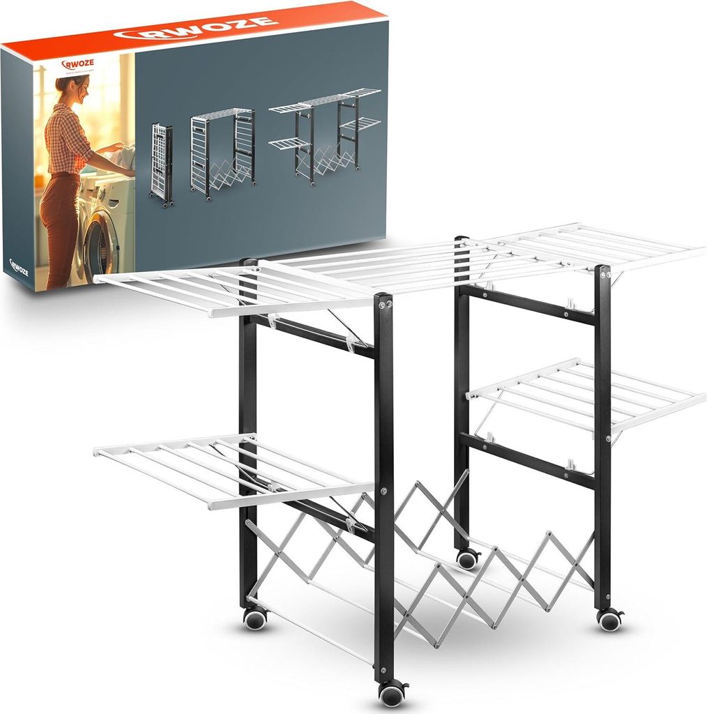 Wäscheständer Edelstahl XXL Indoor&Outdoor Trockner, klappbar, stabil mit Rollen