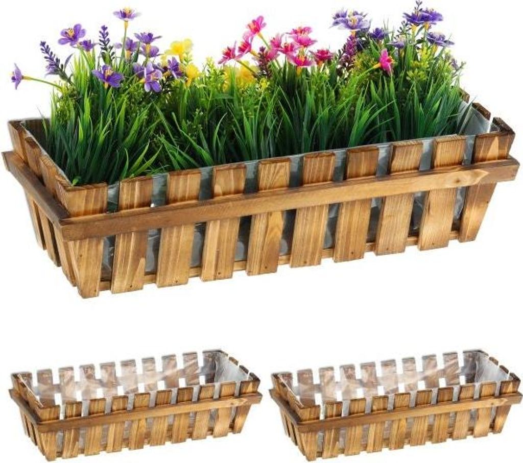 3x Blumenkästen in Holzzaunoptik