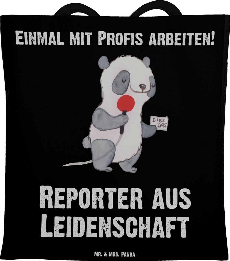 Mr. & Mrs. Panda dokumententasche Reporter Leidenschaft - Schwarz - Geschenk, Einkaufstasche, Schultasche, Tote Bag, Stoffbeutel, Tasche, Jutebeutel
