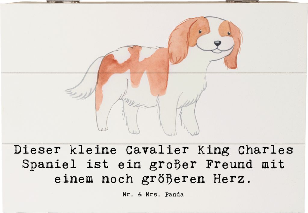 Mr. & Mrs. Panda Holzbox Cavalier King Charles Spaniel 22 x 15 cm - Weiß - Geschenk, Holztruhe, charmant, Hunderassen Charakter, liebevoll, Hund, ...