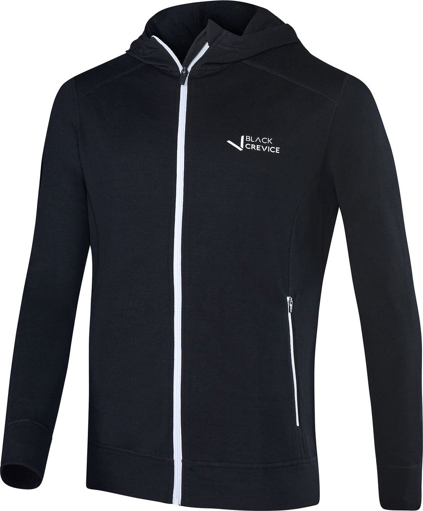 BLACK CREVICE - Herren Merino Kapuzenjacke | Mulesingfrei | Farbe: Schwarz | Größe: 3XL