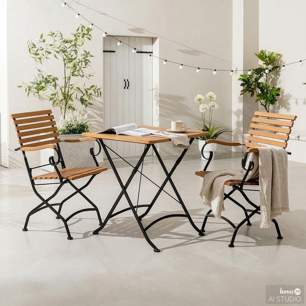 GARTENESSGRUPPE - Akazie massiv / Stahl - Akazie / Schwarz - 3-teilig