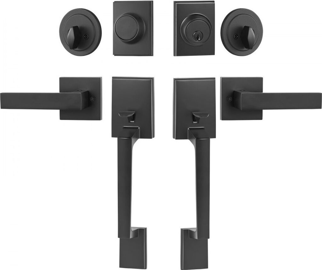 Doppeltürgriff-Set, Doppeltürschloss-Set, mattschwarz, quadratischer TürhebelNeu strukturiert in deutscher Sprache:"Doppeltürgriff-Set, Doppelt...